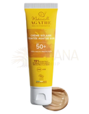 Gelbe tube mademoiselle agathe getönte sonnencreme bio sonnenschutz spf 50+ mit beige swatch mineral filters mana shop