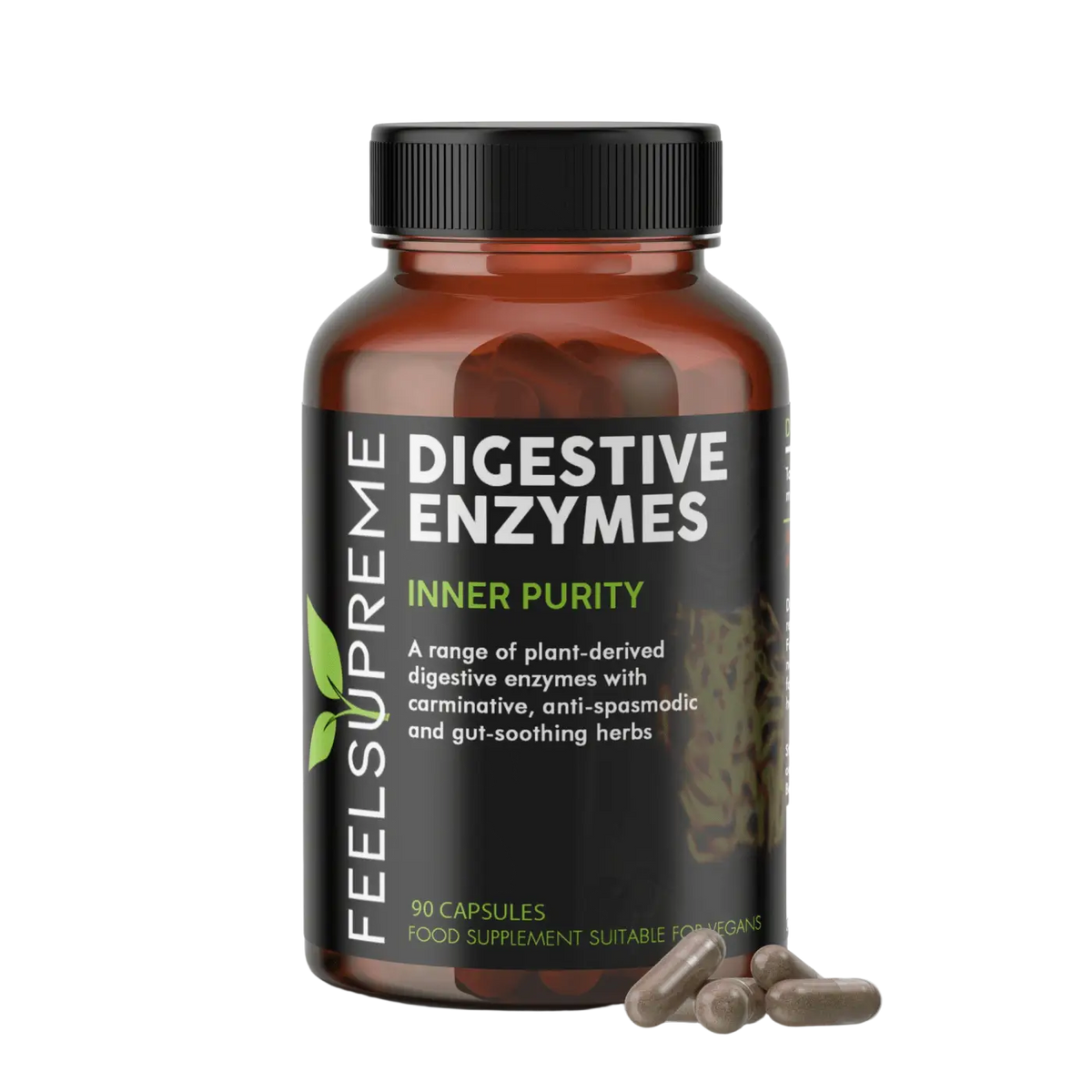 Natürliche Verdauungsenzyme von Feel Supreme für Darmgesundheit und bessere Nährstoffaufnahme, in einer Nahrungsergänzung.