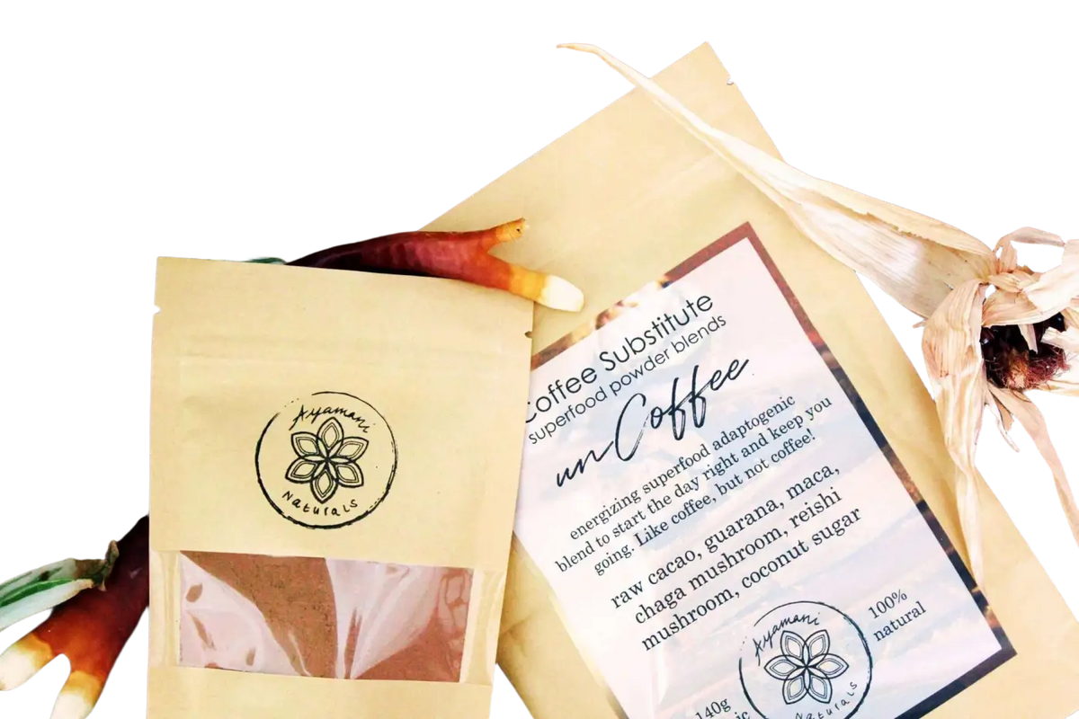 Natürlicher Kaffeeersatz mit Rohkakao, Guarana und Champignons, in Süssigkeiten & Snacks von Ayamani Naturals.