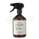 Schwarze sprayflasche mit mattem finish und weißem etikett natürlicher oberflächenreiniger eucalyptus dives und geranien multi-surface cleaner