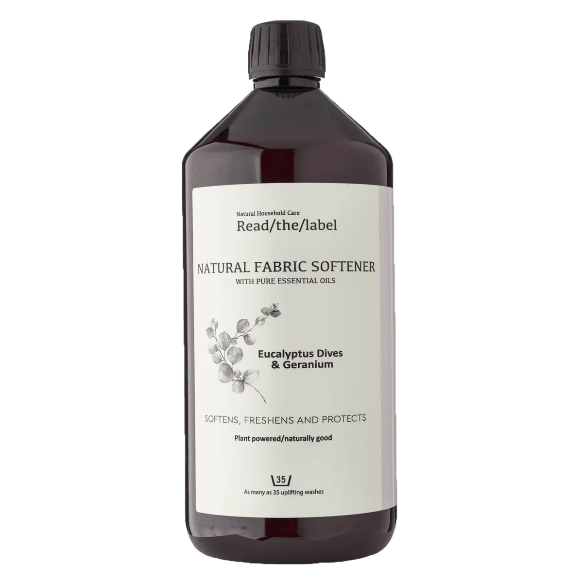 Natürlicher Weichspüler mit Eukalyptus, Dives & Geranium, 1000 ml, von readthelabellondon, sorgt für angenehme Frische und Weichheit.