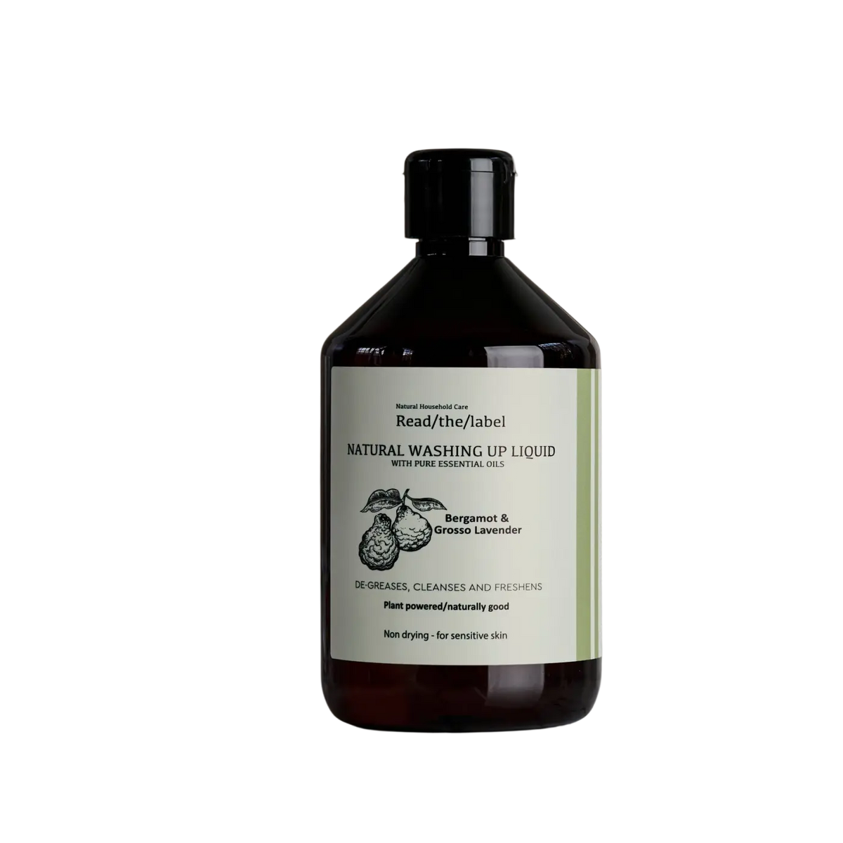 Natürliches Geschirrspülmittel mit Bergamotte und Grosso Lavendel in 500ml Flasche, umweltfreundliches Reinigungsmittel von readthelabellondon