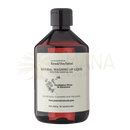 Ein dunkles bernsteinfarbenes glasfläschchen mit schwarzem deckel und white label von read/the/label als natürliches geschirrspülmittel handspülmittel eucalyptus dives geranium 500 ml von mana shop