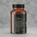 Braune amberglasflasche mit schwarzem verschluss und matter etikette von feel supreme mit natürlichem vitamin c und acerola extrakt als natürliche quelle für ascorbinsäure