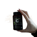 Dunkelamberne glasflasche mit schwarzem deckel enthält 40 kapseln natürliches vitamin c als natürliche quelle anstatt synthetischer ascorbinsäure zur unterstützung des immunsystems