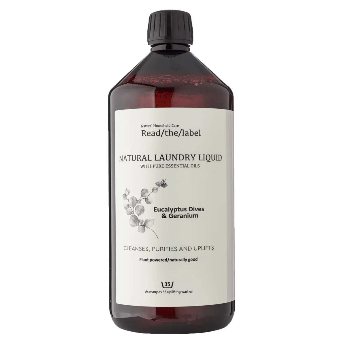 Natürliches Waschmittel mit Eukalyptus, Dives & Geranium von readthelabellondon in 1000 ml Flasche, umweltfreundliche Reinigung.