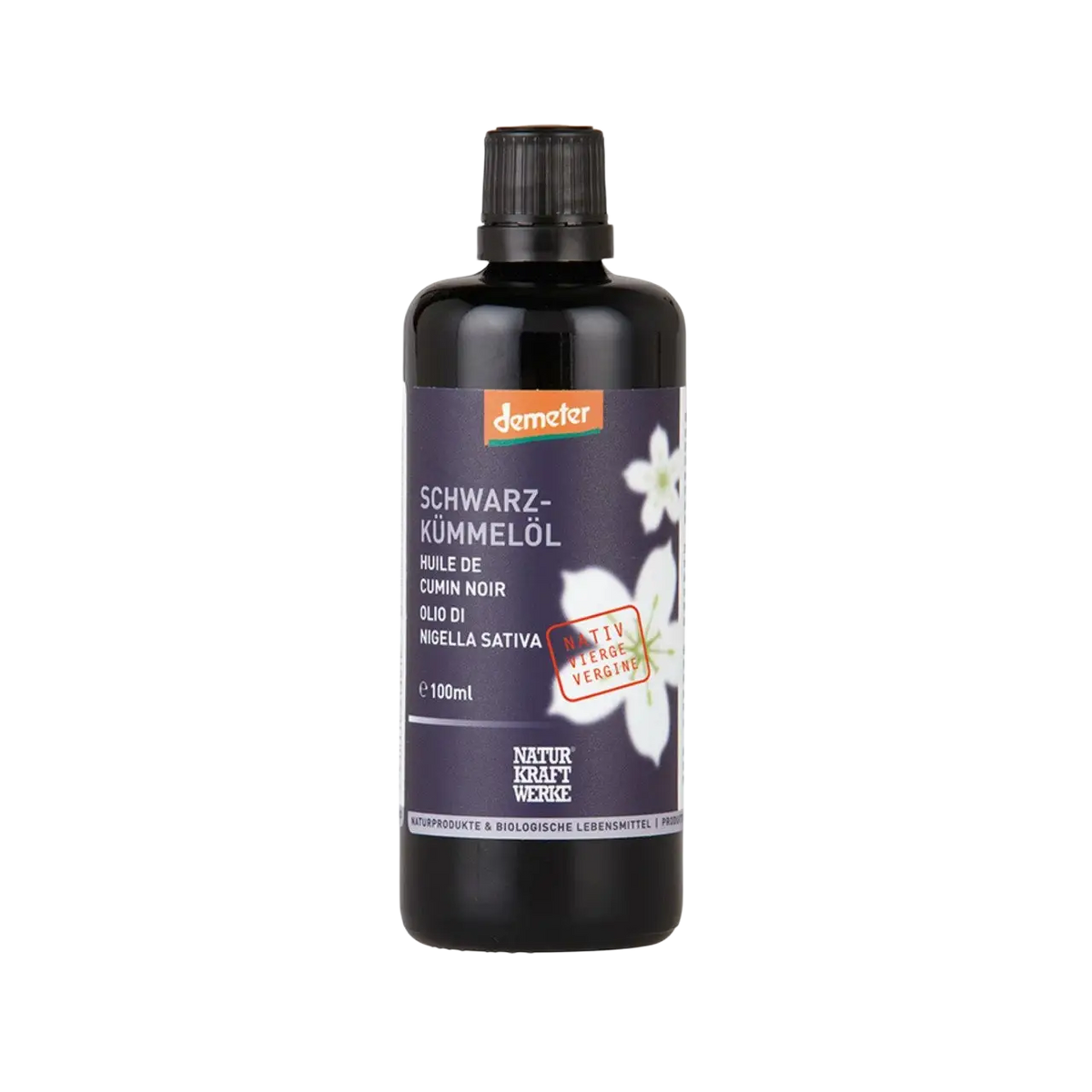 Schwarzkümmelöl von NaturKraftWerke in dunkler Flasche, kaltgepresst, Demeter-Qualität, hochwertiges Öl aus naturbelassenen Samen