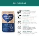 Blauer und beiger herzförmiger pouch von together health natürliches schlafmittel mit pflanzenbasiertem nachtkomplex und marinem magnesium