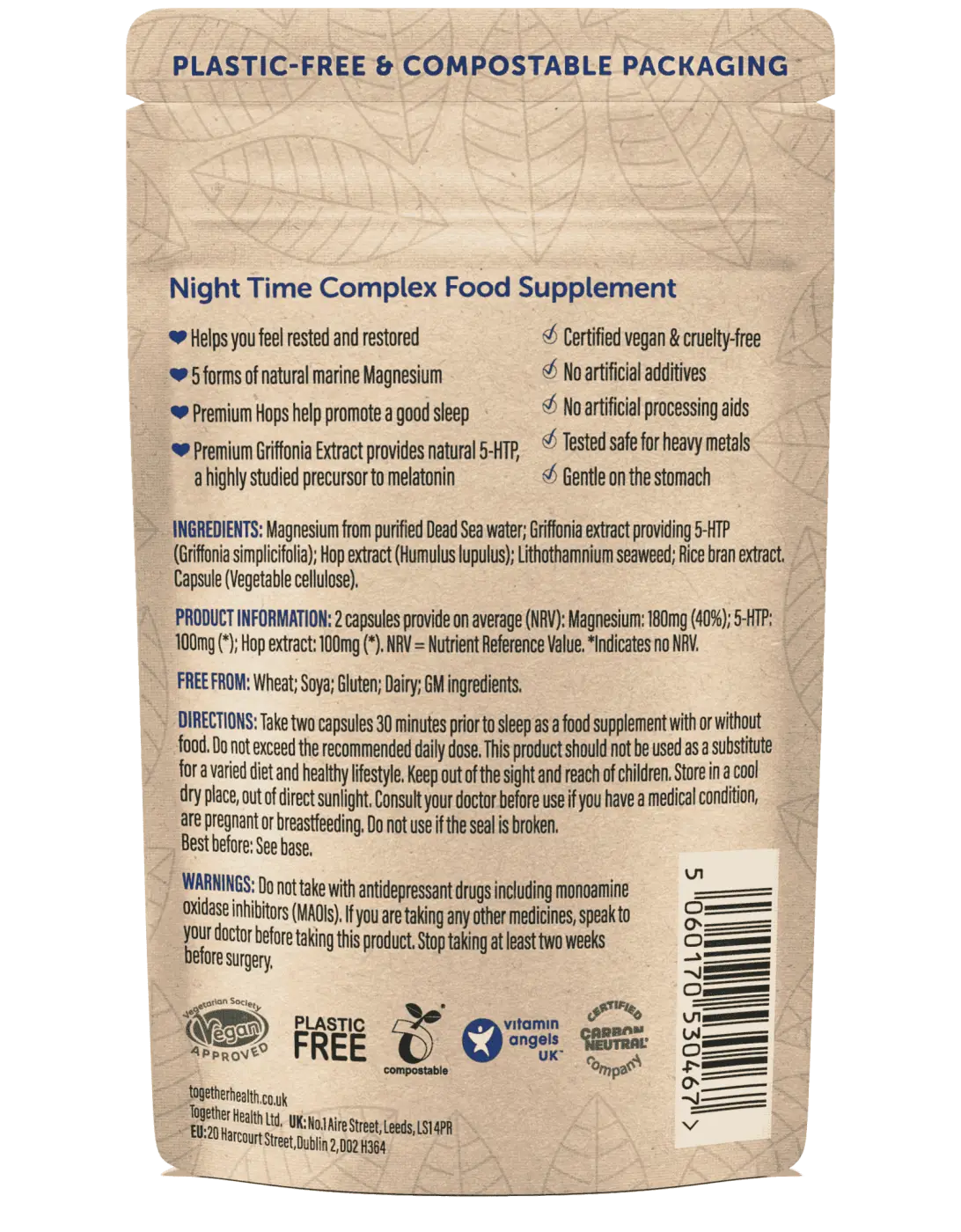 Nachtzeit Nahrungsergänzung mit Magnesium und Kräutern von Together Health, natürliche Schlafhilfe in Tablettenform