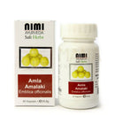 Weiße plastikflasche nimi amla kapseln mit rotem etikett ayurveda specialist und asparagus racemosus zur immunstärkung