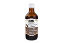 Ein 500 ml amberglasflasche nimi ayurveda bhringamalakadi thailam bio massageöl mit weißem schraubverschluss und braun-gold-schwarzem etikett