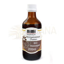 Nimi Bhringamalakadi Thailam Bio Ayurveda-Massageöl für Kopfhaut, Haare und Körper, Flasche mit Öl in Hand.