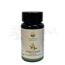Dunkelgrüne glasflasche ayurveda spezialist mit weißem etikett nigunda vitex negundo 60 vegacaps ayurveda kräuterformel