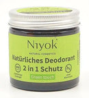 Niyok 2 in 1 deodorant green touch 40ml in dunklem glas mit silbernem deckel und leuchtend grünem label