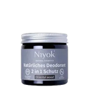 Niyok 2 in 1 deodorant oriental wood 40ml in schwarzem glas mit silbernem deckel für langanhaltenden schutz