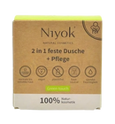 Niyok feste dusche 80g naturkosmetikbox aus braunem karton mit grünem touch vegan plastikfrei für empfindliche haut