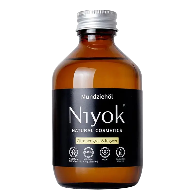 Niyok Mundziehöl mit Zitronengras und Ingwer, 200ml, für frischen Atem und Zahnpflege, in einer eleganten Flasche