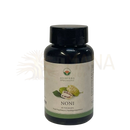Dunkelblaue noni flasche 500 mg mit schwarzem deckel und beige etikett morinda citrifolia für ayurveda spezialist bewusste regeneration