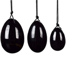Geborgtes Obsidian Yoni-Ei von Mana Shop, 45x35 mm, handgefertigt von Artisans de Madagascar, glatte schwarze Oberfläche