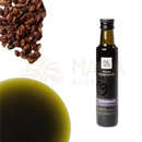 Dunkelgrüne glasflasche ölwerk bio traubenkernöl mit schwarzem etikett und silberverschluss fruchtiges aroma