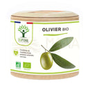 Ein zylinderförmiger behälter olivier bio olivenöl mit naturkartonverschluss etikett und olivenblätter-diuretischer wirkung