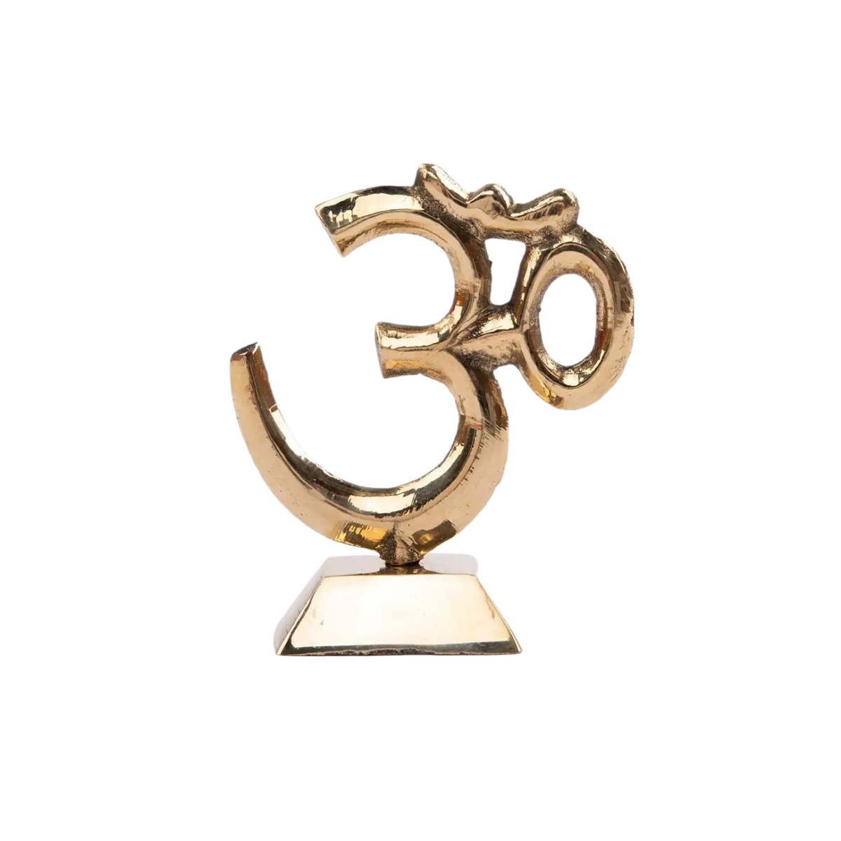 Stehendes OM-Zeichen aus Messing in Goldgelb, ca. 9 cm hohe Dekorationsfigur, elegante buddhistische Symbolfigur.