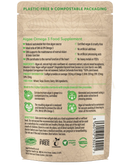 The back of a brown textured paper package for algae omega-3 softgels with vegane omega-3-fettsäuren dha and epa