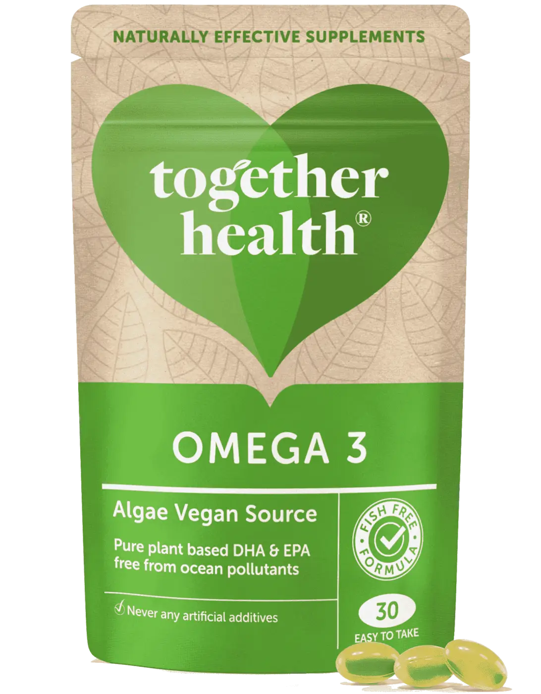 Vegane Omega-3-Fettsäuren in 30 Weichkapseln, Nahrungsergänzung für Gehirn und Herz-Kreislauf-System, von Together Health