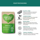 Together health omega 3 supplement pouch with vegane omega-3-fettsäuren in earthy brown plant-based packaging for gehirn and herz-kreislauf-system