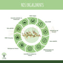 Grünes kreisförmiges infographic zu organische artemisia kapseln für menstruationszyklus und muskelaufbau mit bio zertifizierung