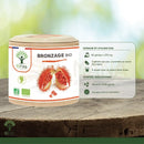 Weißer zylinderförmiger behälter mit beige deckel, org. bronzage kapseln mit organischem urucum, bioptimal, mana shop