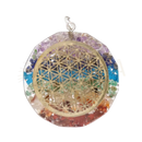 Orgonoit-chakra-anhänger blume des lebens mit goldenem blume des lebens motiv und bunten kristallfragmenten gegen negative energien