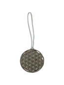 Silberne metallische ornament blume des lebens mit feinem geometrischem muster und schlaufe zum aufhängen aus dem mana shop