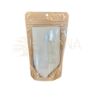 Beige wiederverschließbarer paavani ayurveda beutel mit weißem baumwollflanell für ayurvedisches rizinusölwickel