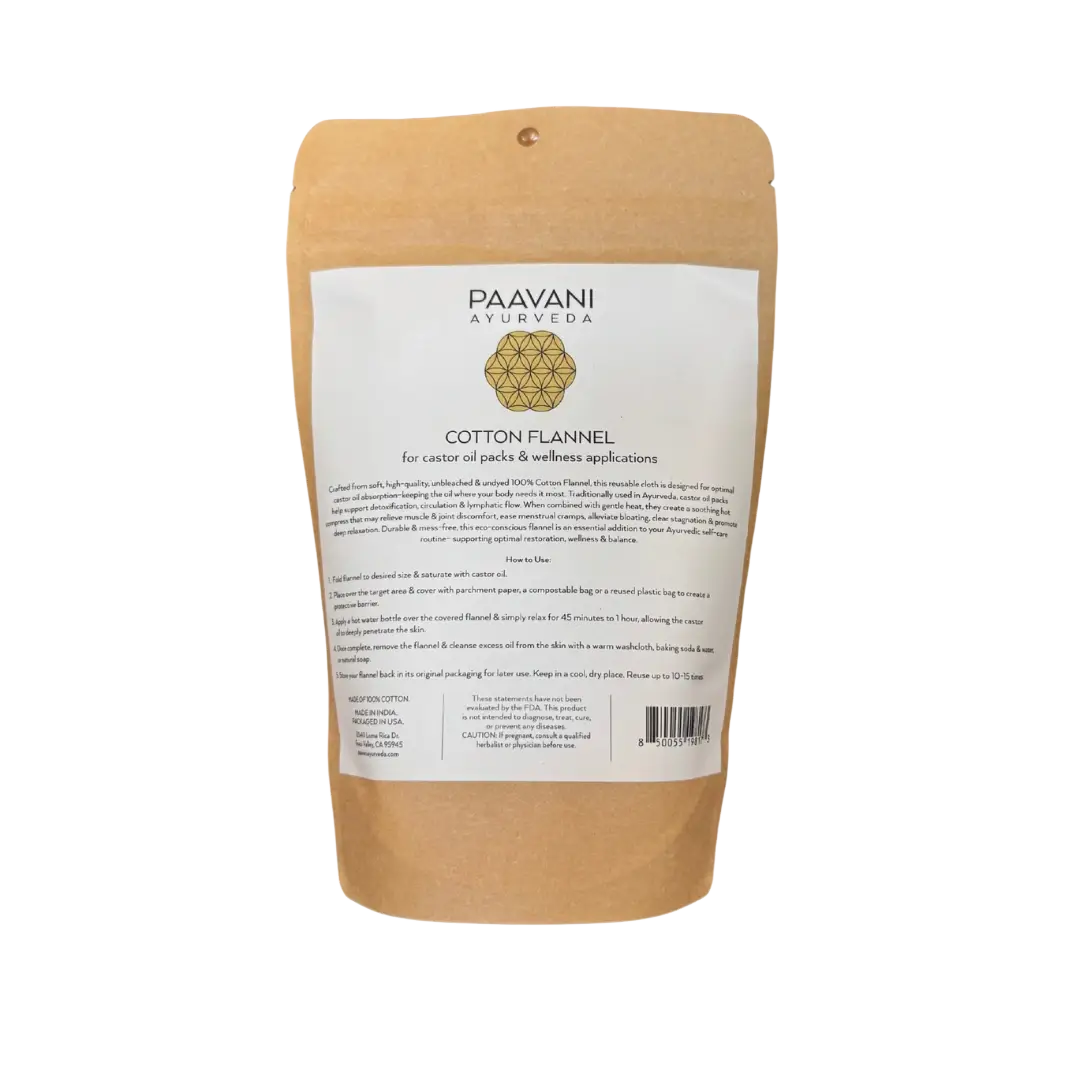 Weiches Baumwollflanell von PAAVANI Ayurveda, wiederverwendbares Tuch für ayurvedisches Rizinusöl und Körperpflege.