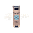 A sleek metallic tea tin with a beige label showing paavani ayurveda calm blend ayurvedischer tee for pitta balance