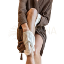 Weißer paavani ayurveda garshana handschuh aus purem rohsesel für garshana dry massage mit strukturierter oberfläche
