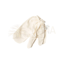 Creamfarbene garshana dry massage handschuhe von paavani ayurveda aus weichem baumwollstoff mit elastischem bund und markenetikett