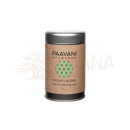 Ein mattbraunes zylindrisches blech mit dunkelgrauem metallverschluss paavani ayurveda ayurvedischer tee für vata balance