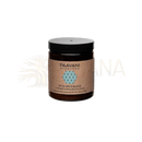 Braunes glasglas mit schwarzem deckel und paavani ayurveda pitta spice blend zur kühlenden verdauung im mana shop