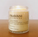 Paavani ayurveda trataka ghee candle in a clear glass jar for ayurvedic meditation and focus with creamy yellow ghee