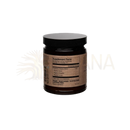 Dunkelbernsteinfarbener glasbehälter mit schwarzem deckel und beige etikett zeigt paavani ayurveda tridoshic spice blend fördert nährstoffaufnahme