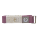 Extra breite violette yoga strap aus baumwolle mit silberner schnalle und grauem padma logo patch