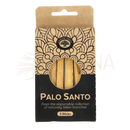 Ein paket mit fünf natürlichen, hellbraunen palo santo stäbchen in einer schwarz-beigen schachtel für spirituelle reinigung und cleansing of rooms