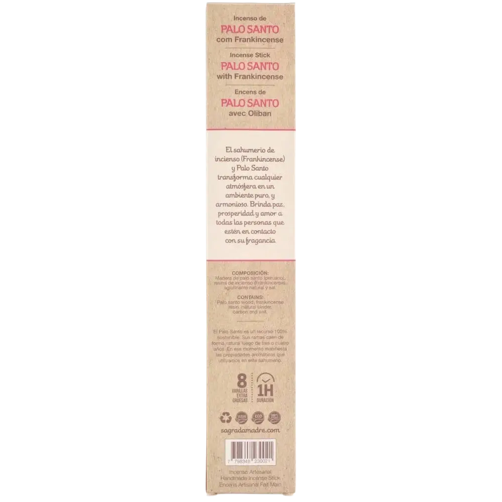 Palo Santo Weihrauch mit Olibanum von Sagrada Madre, Räucherwaren, natürliche Räucherstäbchen in einer Verpackung.