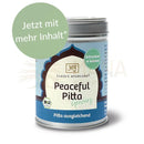 Klassischer ayurveda peaceful pitta bio 70g pitta beruhigender kräutertee in blauer und cremefarbener dose