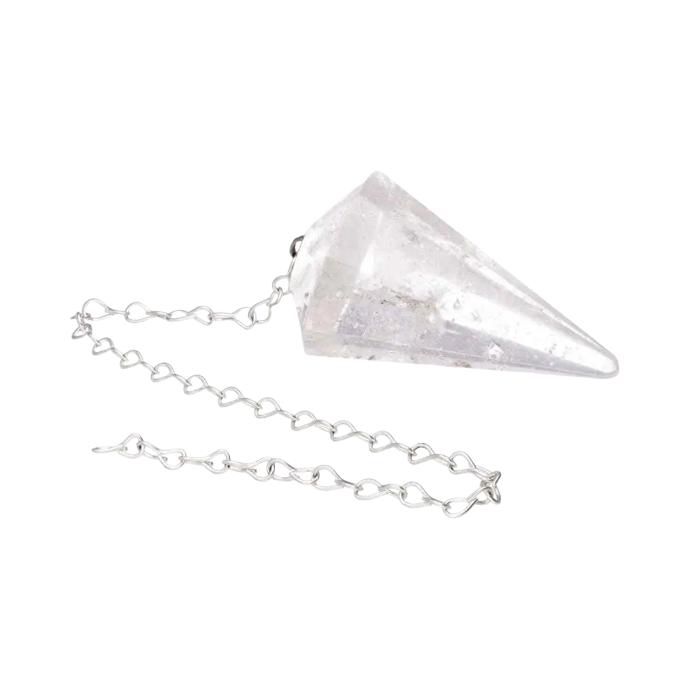 Handgefertigtes facettiertes weißes Quarzpendel von Vives de la Cortada S.L, klar und elegant, für spirituelle oder meditative Zwecke.