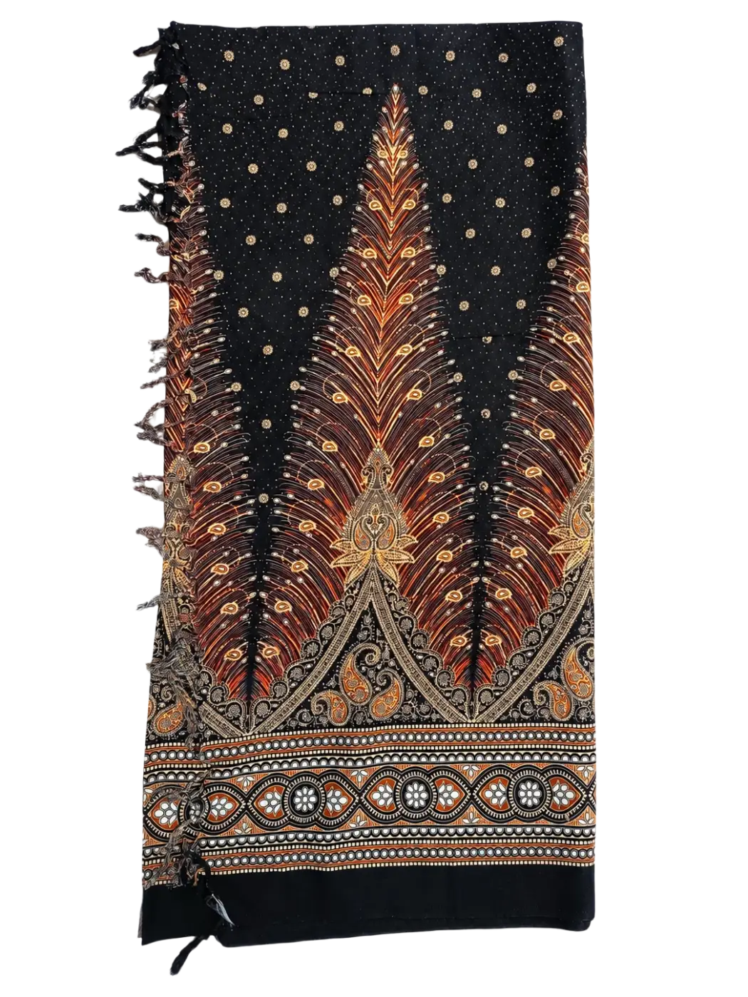 Schwarzes Hamamtuch mit Pfauenfedernmuster, 160x115cm, Lunghi Sarong Tuch von Mana Kendra, elegantes Strand- und Badetuch