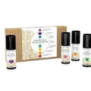 Phytomed Chakra Öl Set mit 7 ätherischen Ölen in 10ml Flaschen mit schwarzen Kappen, für Chakra-Ausgleich und Entspannung.