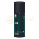 Dunkelgrüne glasflasche mit schwarzem verschluss und goldakzent am etikett mit text anis für phytomed anis bio 10ml anise oil